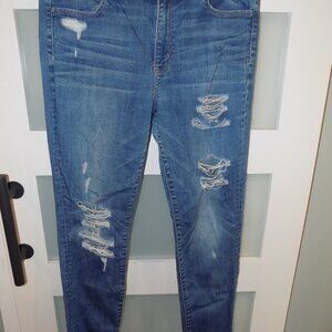 American Eagle Hi-Rise Super Stretch Distressed Medium Wash Jeggings Size 14L